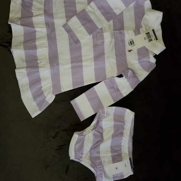 Polo by Ralph Lauren Purple and White Striped Diaper Cover Set - Picture 2 of 6